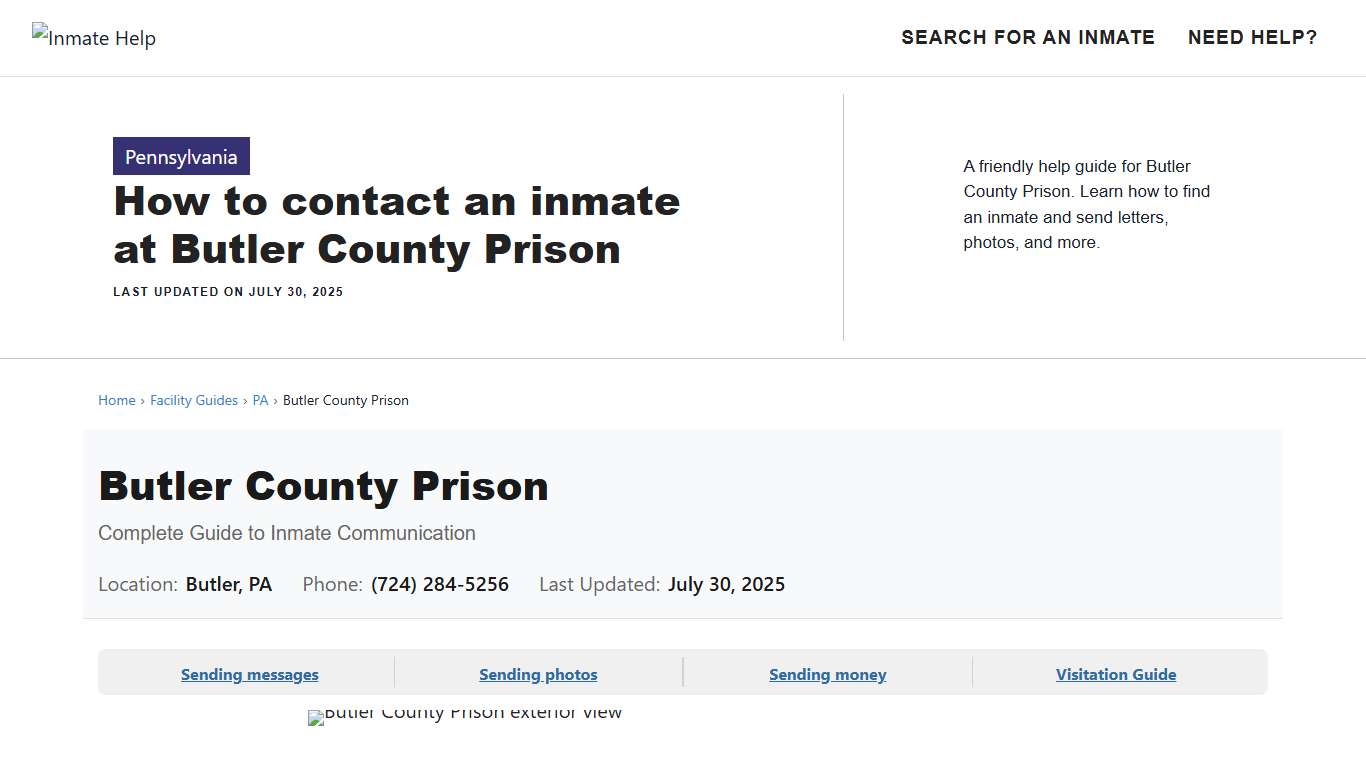How to contact an inmate at Butler County Prison - Inmate Help